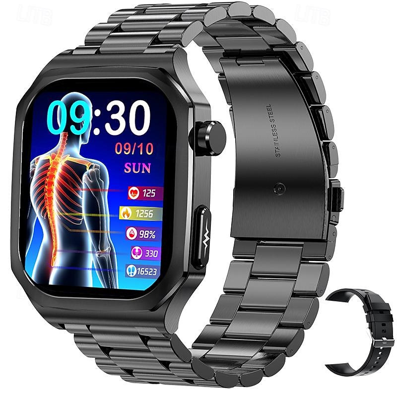 iMosi ET280 Smart Watch 2.04 inch Smartwatch Fitness Running Watch Bluetooth ECG+PPG Temperature Monitoring Pedometer Compatible with Android iOS Women Men Hands-Free Calls Waterproof Media Control