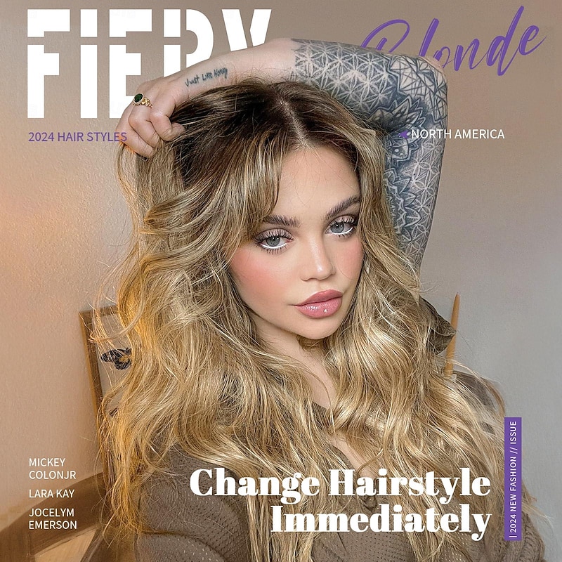 Long Blonde Wavy Wig for Women Middle Part Curly Wigs Natural Looking Ombre Blonde Synthetic Heat Resistant Fiber Women Wigs for Daily Party Use3