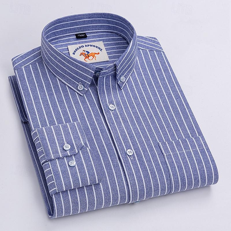 Men's Shirt Dress Shirt Button Up Shirt Stripes Wedding Party Black Pink Blue Light Sky Blue Long Sleeve Lapel Spring &  Fall Clothing Apparel Front Pocket3