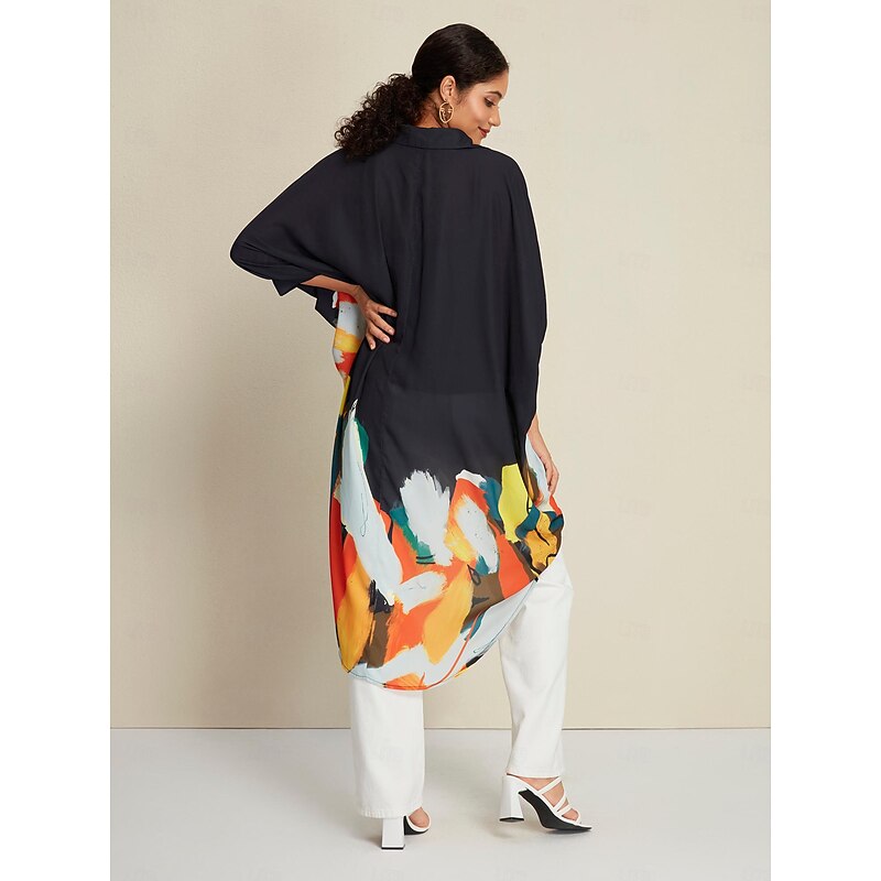 Chiffon Graphic Print Magyar Sleeve Shirt3