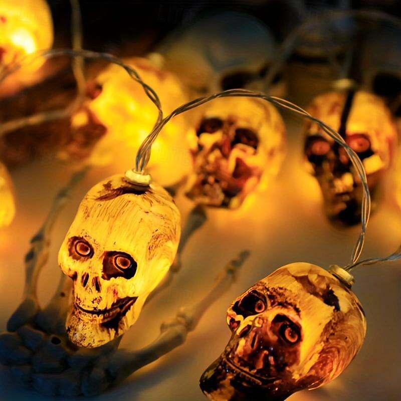 Halloween Skull Decorative Light String 1.5M-10 Led Beads, Halloween Day of the Dead, Indoor and Outdoor Terrifying Atmosphere Decoration 1pc4