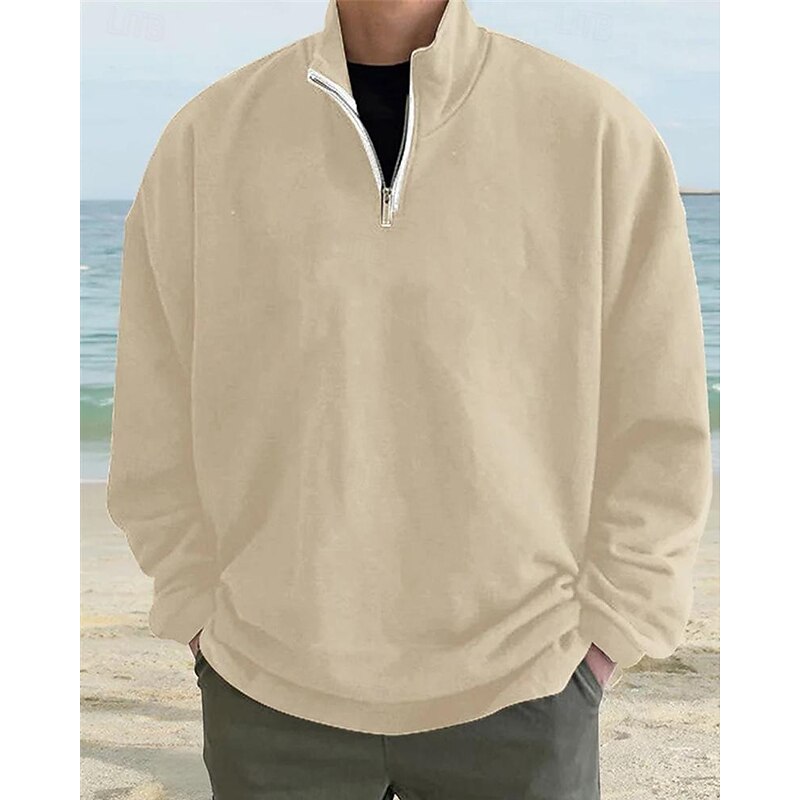 Men's Sweatshirt Quarter Zip Sweatshirt Light Khaki. Black White Wine Red Half Zip Plain Sports & Outdoor Daily Holiday Polyester Streetwear Basic Casual Spring &  Fall Clothing Apparel Hoodies