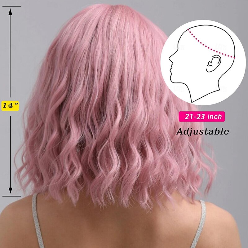 Wig with Bangs Soft Short Wavy Bob Wigs for Women Synthetic Shoulder Length Women's Curly Wigs for Carnival Costumes Cosplay Daily3