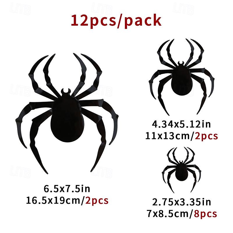 12 Pack PVC Bat Sticker Spider Sticker 3D Wall Sticker Halloween Party Decoration Ghost Festival Atmosphere Layout4