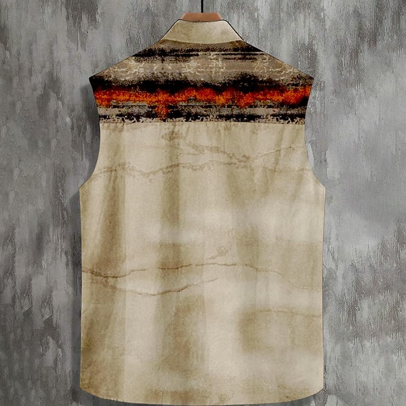 Men's Striped Shirt Western Shirt Cowboy Shirt Sleeveless Western Style Outdoor Work Causal Summer Spring Shirt Collar Red Blue Khaki Gray2