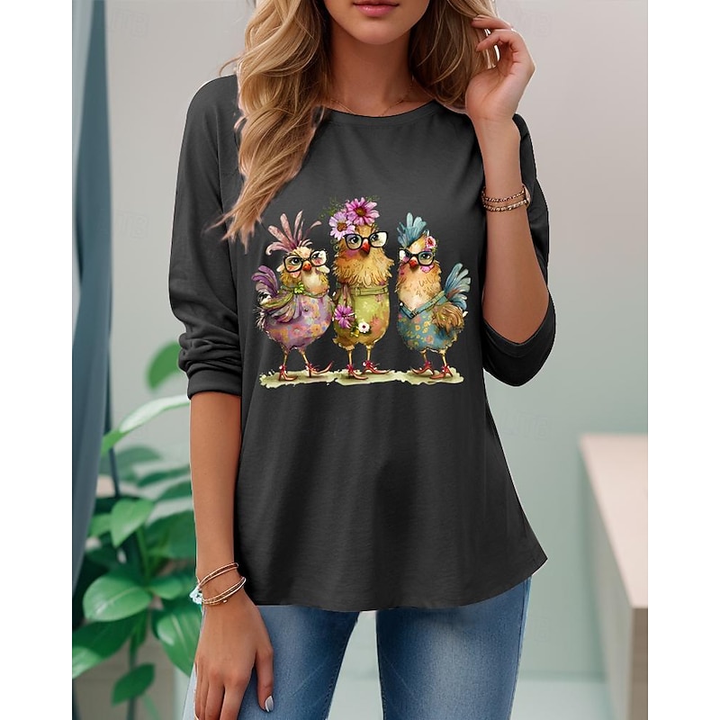 Women's T shirt Long Sleeve Tee 100% Cotton Daily Stylish Casual Long Sleeve Black Spring & Fall Prefall4