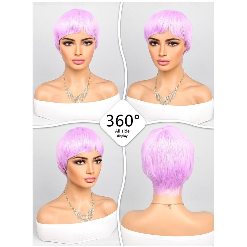 Synthetic Wig Natural Straight Neat Bang Wig 8 inch A1 Synthetic Hair Women's Purple3