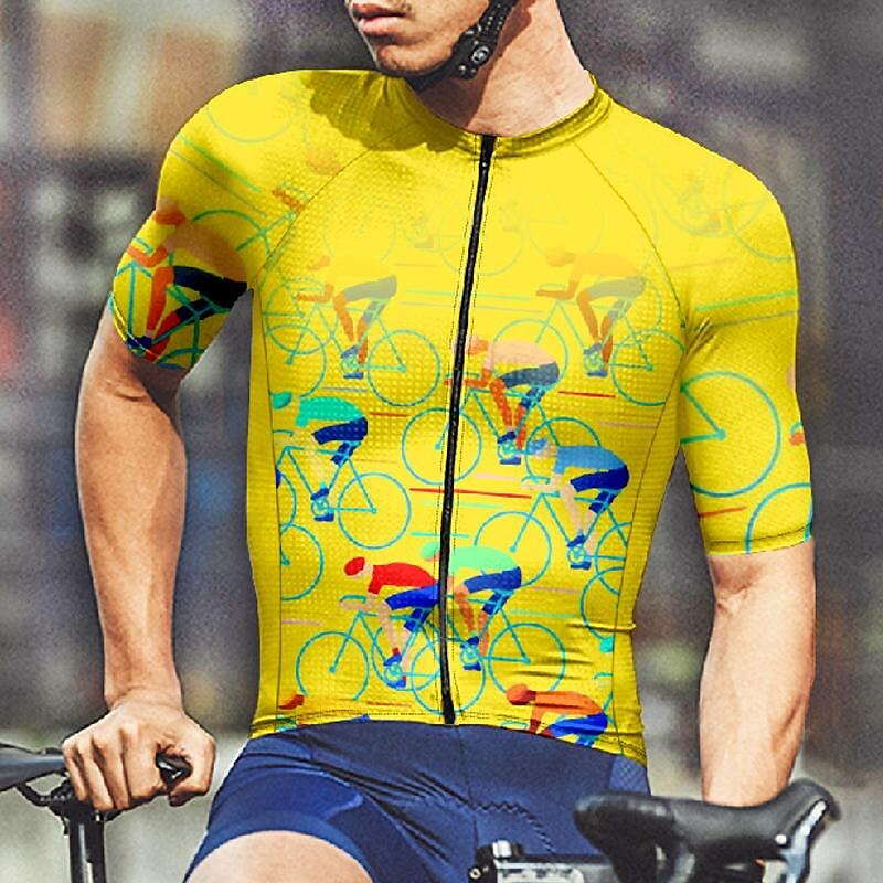 Men's Cycling Jersey Graphic Short Sleeve Bike Tee Tshirt Jersey with 3 Rear Pockets Mountain Bike MTB Quick Dry Anatomic Design Wicking Breathable Sports Black Yellow Red Clothing Apparel2