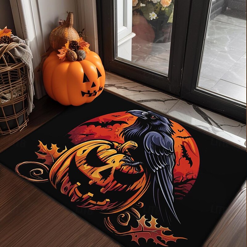 Halloween Decorations Pumpkin Crow Doormat Kitchen Mat Floor Mat Non-Slip Area Rug Oil Proof Rug Indoor Outdoor Mat Bedroom Decor Bathroom Mat Entrance Rug3