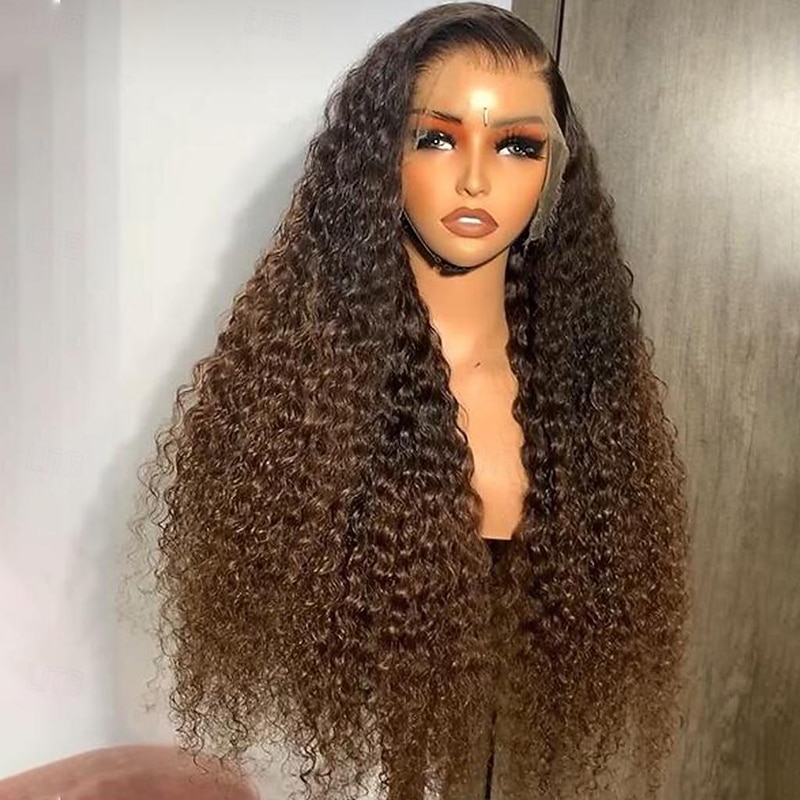 Unprocessed Virgin Hair 13x4 Lace Front Wig Free Part Brazilian Hair Curly Water Wave Multi-color Wig 130% 150% Density with Baby Hair Ombre Hair 100% Virgin Glueless Pre-Plucked For Women Long Human