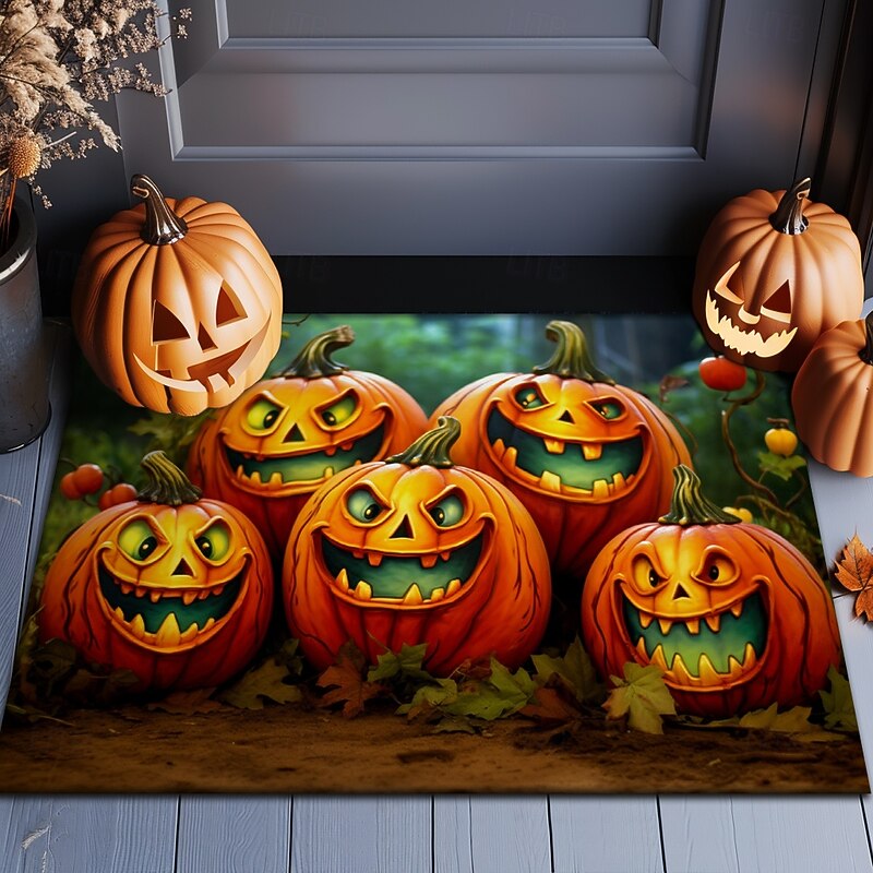 Halloween Decorations Scary Pumpkins Doormat Kitchen Mat Floor Mat Non-Slip Area Rug Oil Proof Rug Indoor Outdoor Mat Bedroom Decor Bathroom Mat Entrance Rug