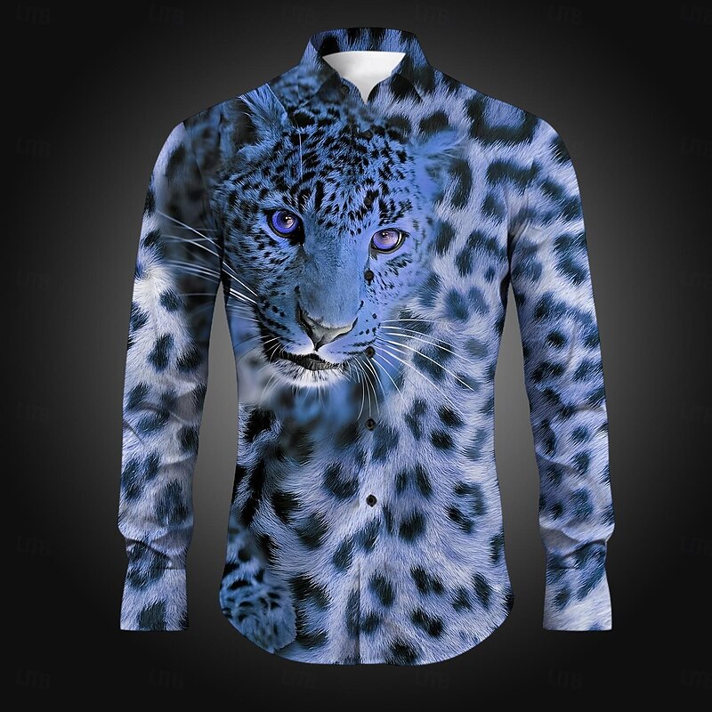 Men's Leopard Button Up Shirt Printed Shirts Long Sleeve Casual Party Daily Holiday Fall Winter Spring & Summer Collared Shirts Buttons Print Yellow Blue Purple Brown Gray4