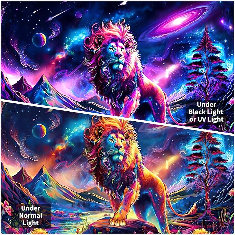 Blacklight Tapestry UV Reactive Glow in the Dark Glow Party Neon Lion Animal Universe Nature Psychedelic Trippy Misty Hanging Tapestry Wall Art Mural for Living Room Bedroom3