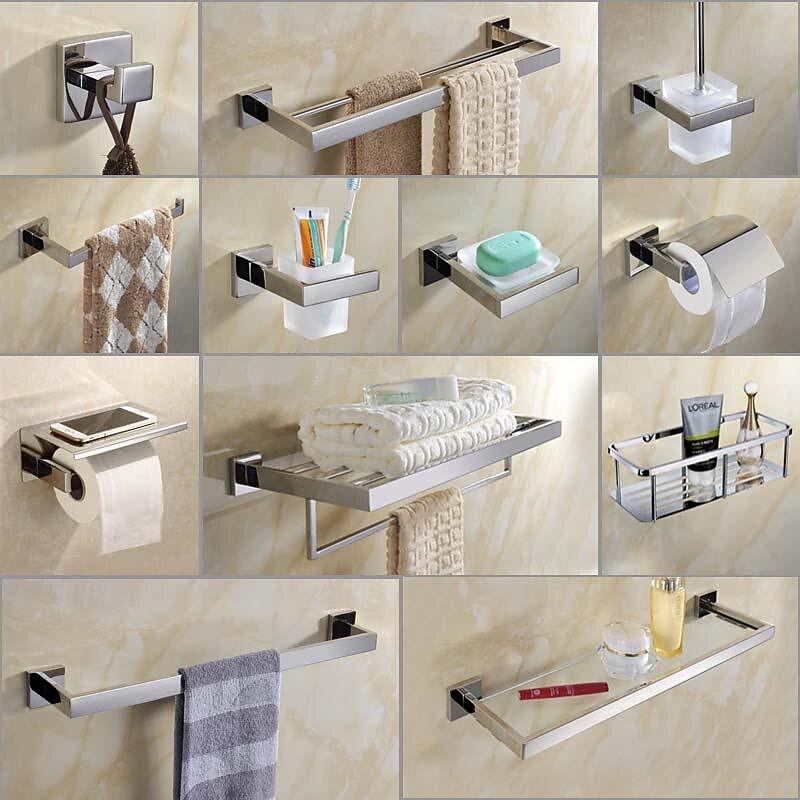 Bathroom Hardware Accessories Stainless Steel Wall Mounted Brushed Nickel Towel Bar Hand Towel Holder Toilet Paper Holder Robe Towel Hook Coat Hook Towel Bar (Bright Silver)2