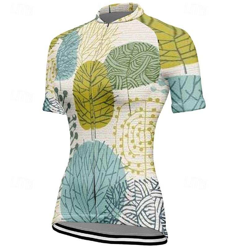 Women's Cycling Jersey Leaf Short Sleeve Bike Tee Tshirt Top with 3 Rear Pockets Mountain Bike MTB Road Bike Cycling Quick Dry Front Zipper Wicking Sports Khaki Clothing Apparel