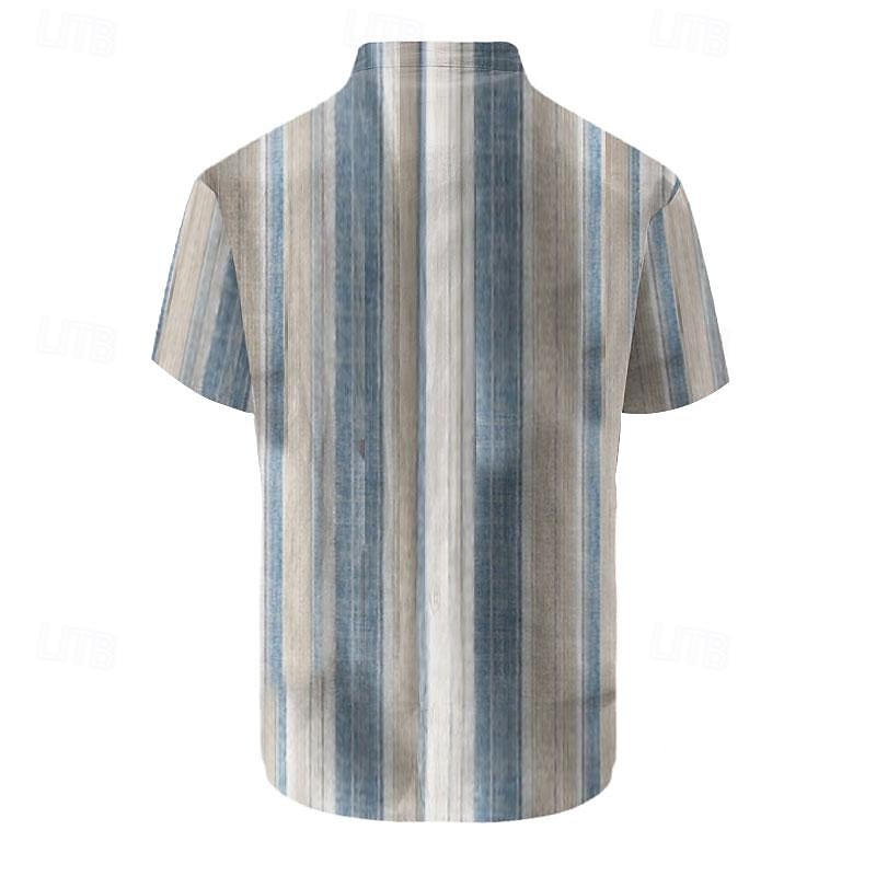 Men's Striped Geometric Pattern Button Up Shirt Printed Shirts Short Sleeve Hawaiian Resort Outdoor Business / Ceremony / Wedding Summer Turndown Print Button-Down White Pink Blue2