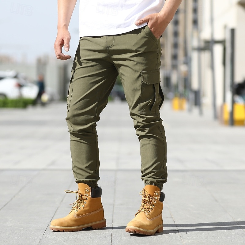 Men's Cargo Pants Tactical Pants Trousers Elastic Waist Multi Pocket Plain Wearable Outdoor Daily Camping & Hiking Fashion Classic Black Army Green