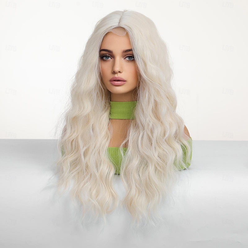 Synthetic Lace Wig Body Wave Style 28 inch White Middle Part U Part Wig Women's Wig White3