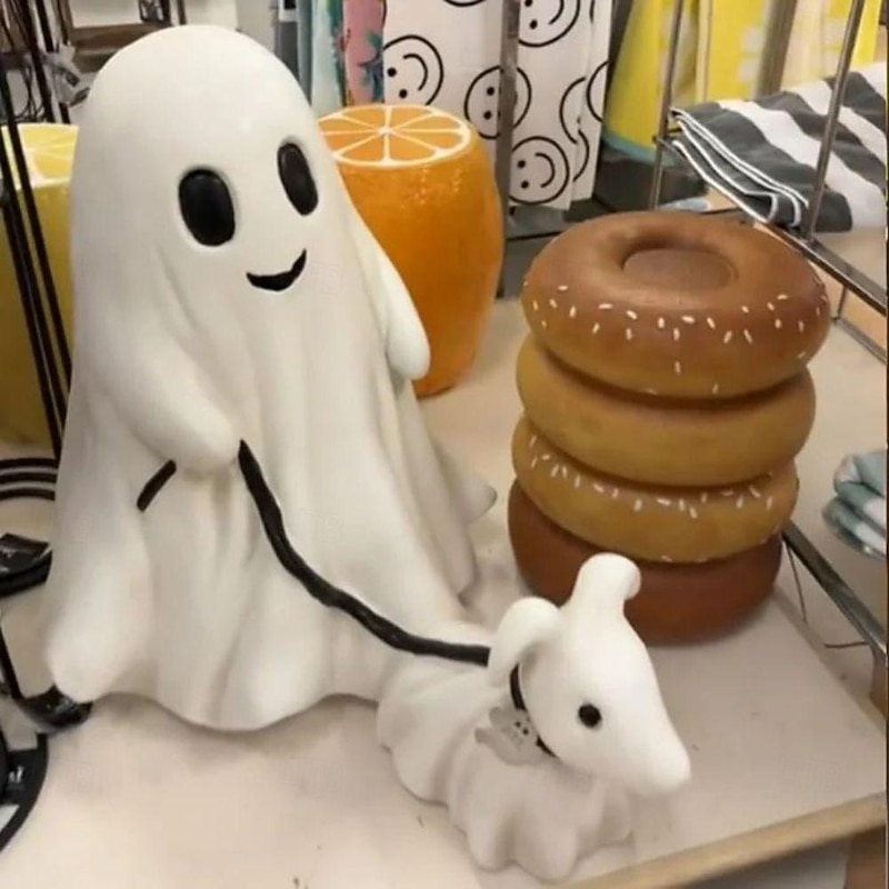 Halloween Ghost Walking Dog Statue - Handmade Halloween Resin Statue Decoration, Durable Resin for Indoor & Outdoor Use, Perfect for Rustic, Farmhouse, or Cottage-Style Home Decor, Ideal for Kids' Bed