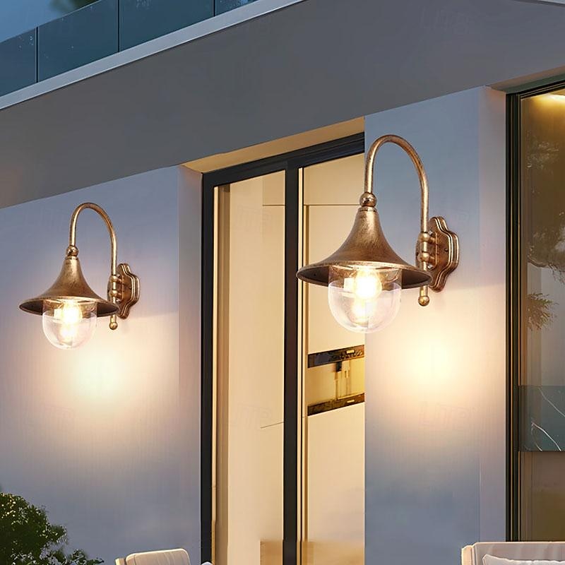 Outdoor Wall Light Vintage Wall Sconce Acrylic Lampshade External Wall Lamps E27 Porch Light Waterproof Lights for Patio Garden Balcony Carriage Villa (Brown)2