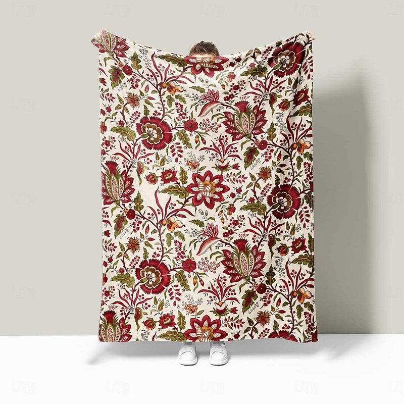 Retro Floral Flannel Blanket Sofa Cover Blanket Office Lunch Nap Blanket AC Blanket Skin-friendly Children Adult Bedroom Blanket - Main Image
