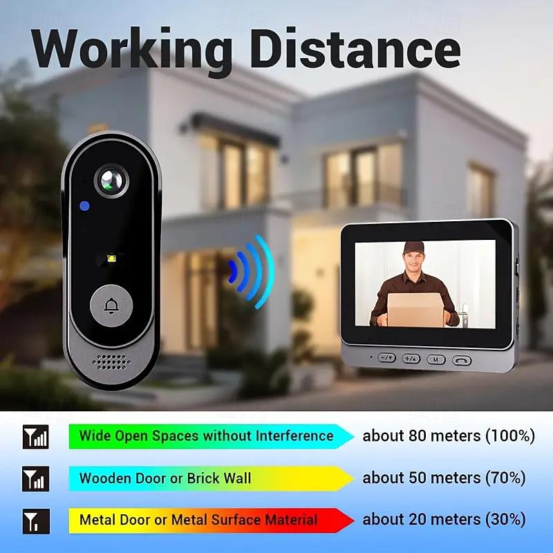 Visual Doorbell IR Night Vision Door Bell Wireless Waterproof HD 4.3inch IPS Screen Doorbell Camera 2.4G For Home Apartment4