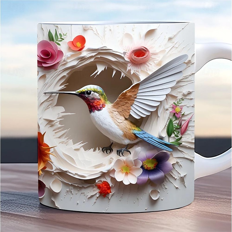 Bird Coffee Cup 3D illusion Coffee Mugs, Animal Gift Cup Travel Mug Funny Drinking Cup Desk Decor,11.2oz Ceramic Mug Tea Mug, Birthday Christmas Gifts for Animal Lovniner4