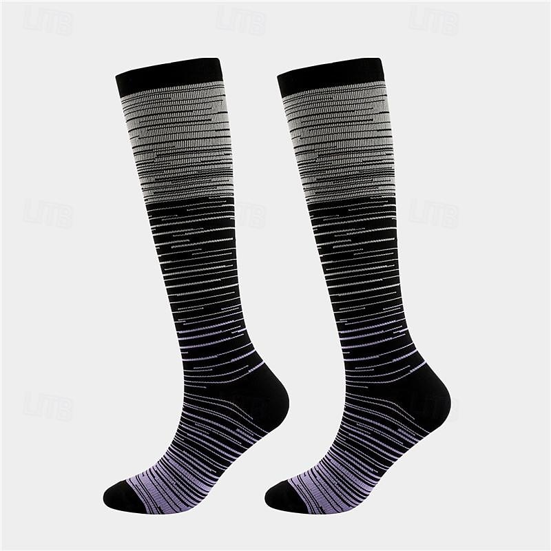 Compression Socks Athletic Sports Socks Running Socks 1 Pair Stripe Women's Tube Socks Breathable Sweat wicking Comfortable Gym Workout Basketball Running Jogging Cycling Sports Stripes Nylon Dark2