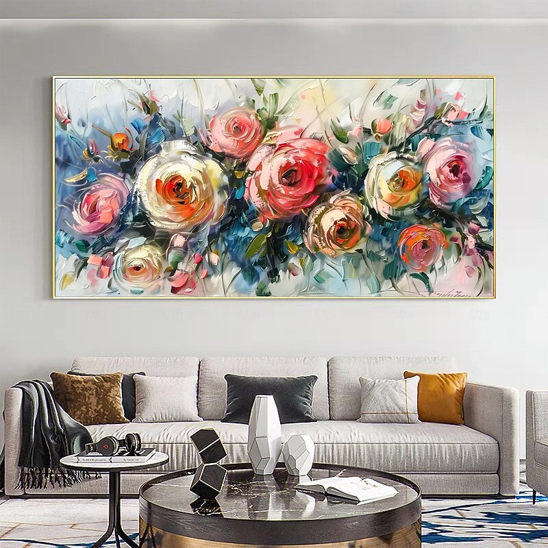 Handmade Original Colorful Flower Oil Painting On Canvas Abstract Floral Wall Art Decor Living Room Home Decor With Stretched Frame/Without Inner Frame Painting2