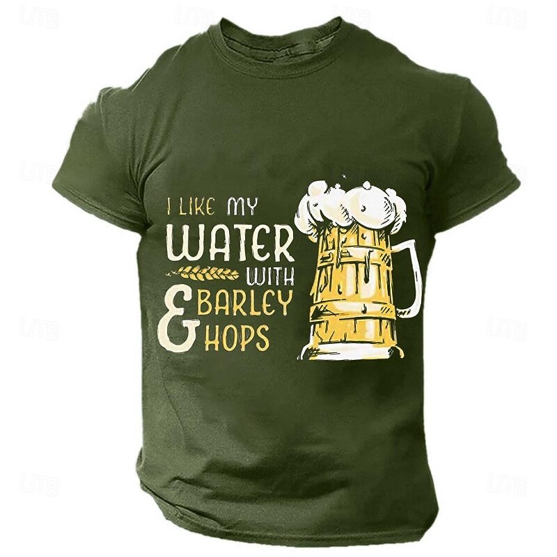 Men's "I Like My Water With Barley & Hops" Beer Lover Graphic Tee Short Sleeve2