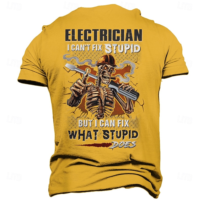 Men's Electrician T-Shirt with Funny Work Humor Graphic - 'I Can't Fix Stupid But I Can Fix What Stupid Does'4