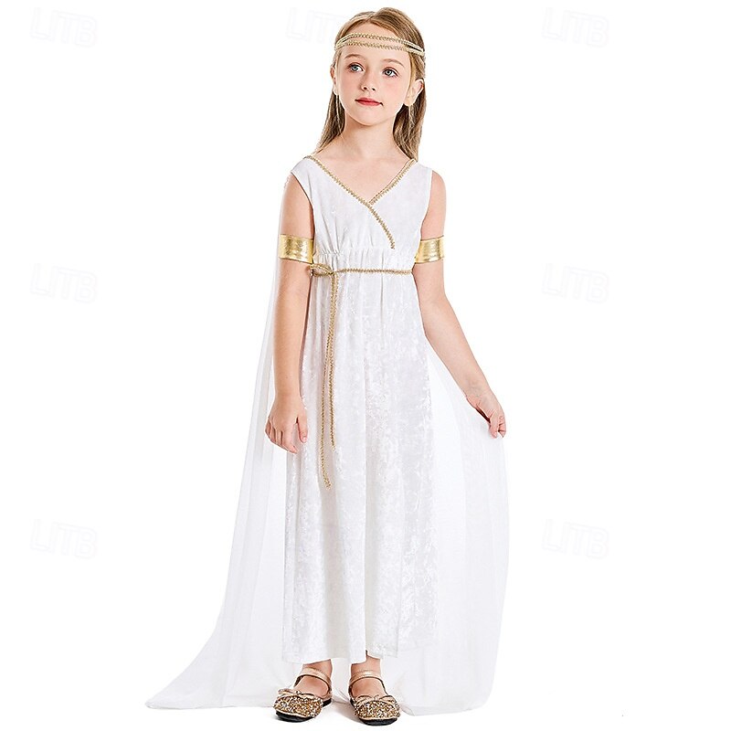 Greek Goddess Halloween Dress Cosplay Costume Vintage Inspired Kid's Girls' Carnival Masquerade Party Masquerade Easy Halloween Costumes Dress Up4