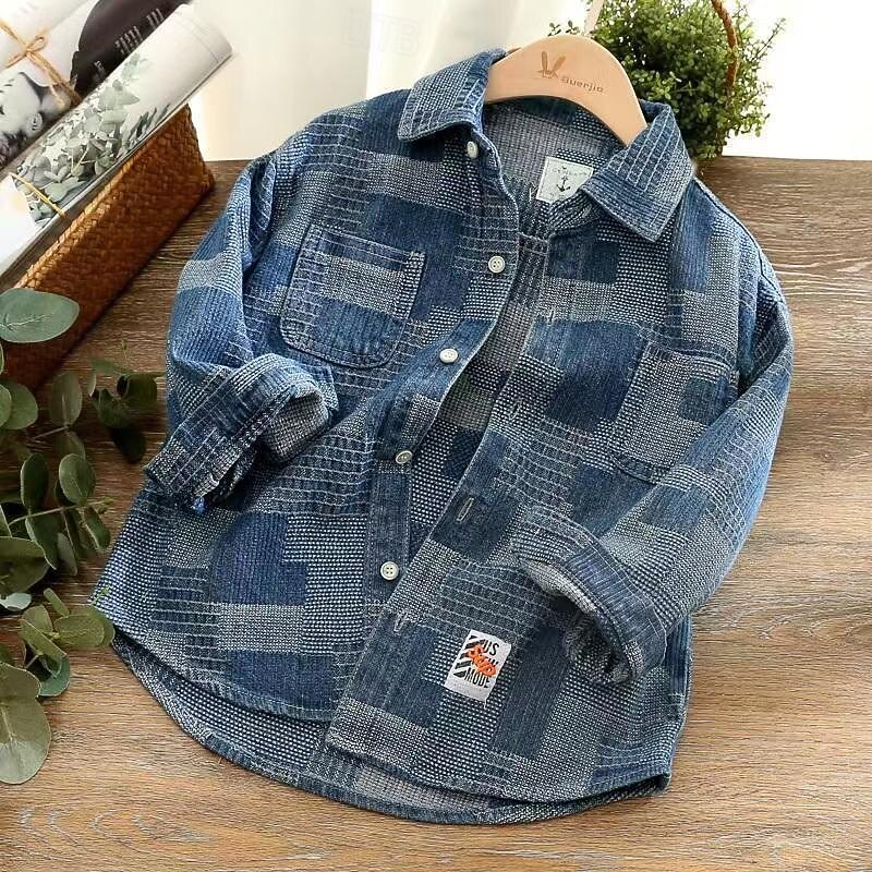 Boys' 3D Plaid Coat Outerwear Long Sleeve Spring Fall Streetwear Sport Basic Kids 4-12 Years Vacation Sport Daily Regular Fit3