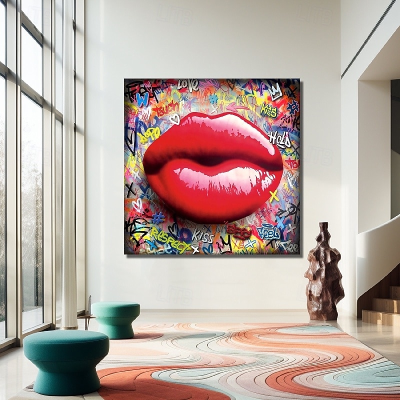 Pop art oil painting handpainted Abstract Lips Paintings On Canvas handpainted Rich Textured Acrylic Painting Modern Wall Art HandPainted Street art Artwork painting for Living Room bedroom Wall Decor2