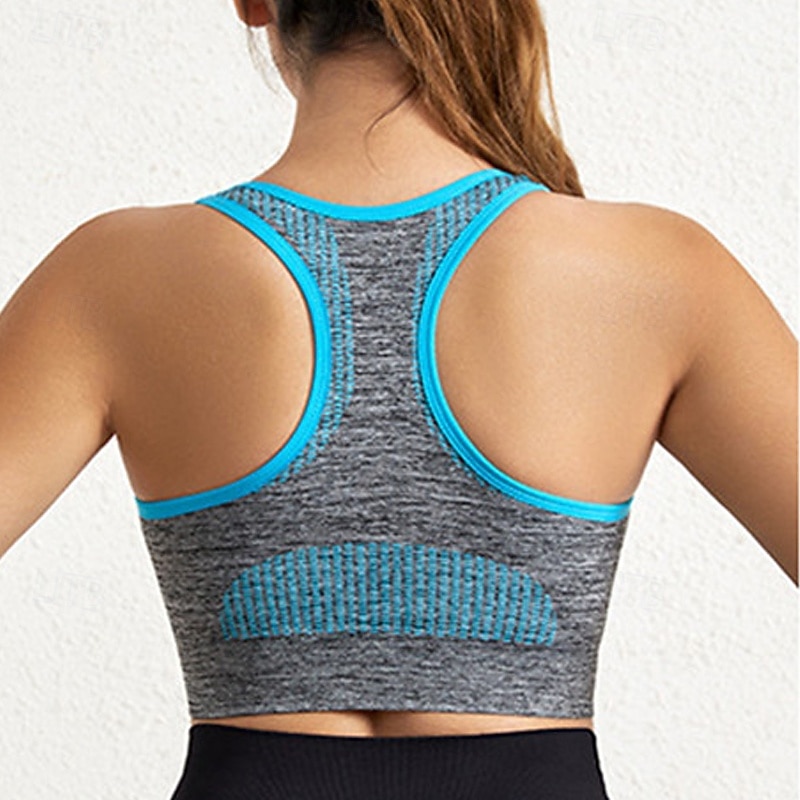 Women's Light Support Sports Bra Running Bra Racerback Wirefree Bra Top Padded Fitness Leisure Sports Running Breathable Lightweight Soft Blue Dark Gray Purple Solid Colored3