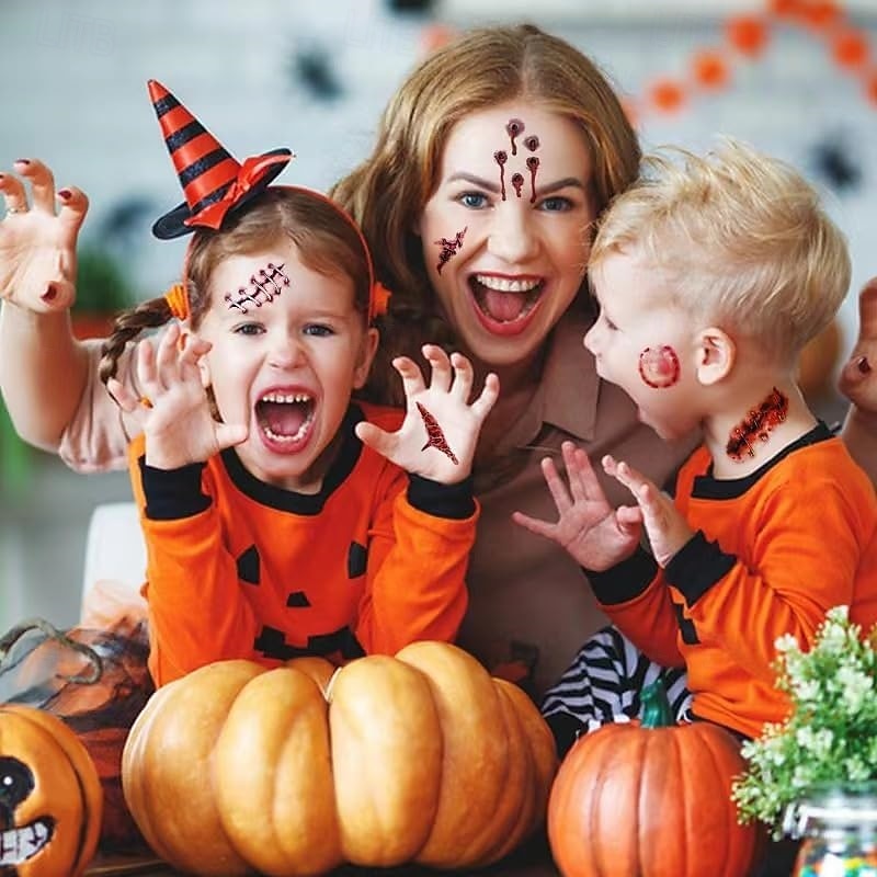 Halloween Blood Sticker - Blood Fingerprints, Footprints, Skeletons, and Pumpkins Wall Stickers, Small-Sized Static Background Decoration for Halloween Party2