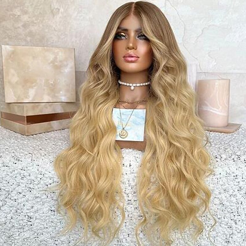 Remy Human Hair 13x4 Lace Front Wig Middle Part Brazilian Hair Wavy Loose Wave Blonde Multi-color Wig 130% 150% Density with Baby Hair Ombre Hair Natural Hairline Glueless For Women Long Human Hair4