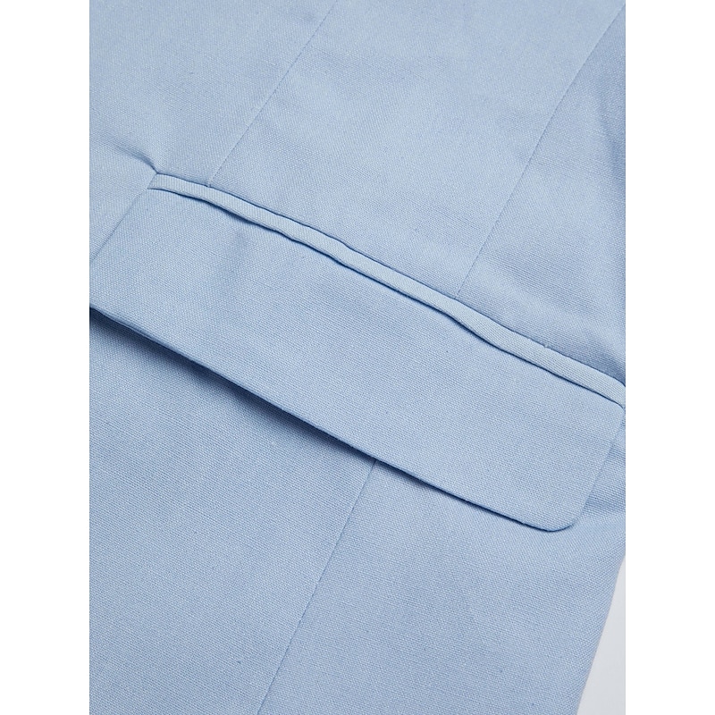 Men's Blazer Jacket Linen Blazer Notch Collar Fashion Casual Solid Colored Sky Blue Dark Grey Army Green Tailored Fit Single Breasted Two-buttons4