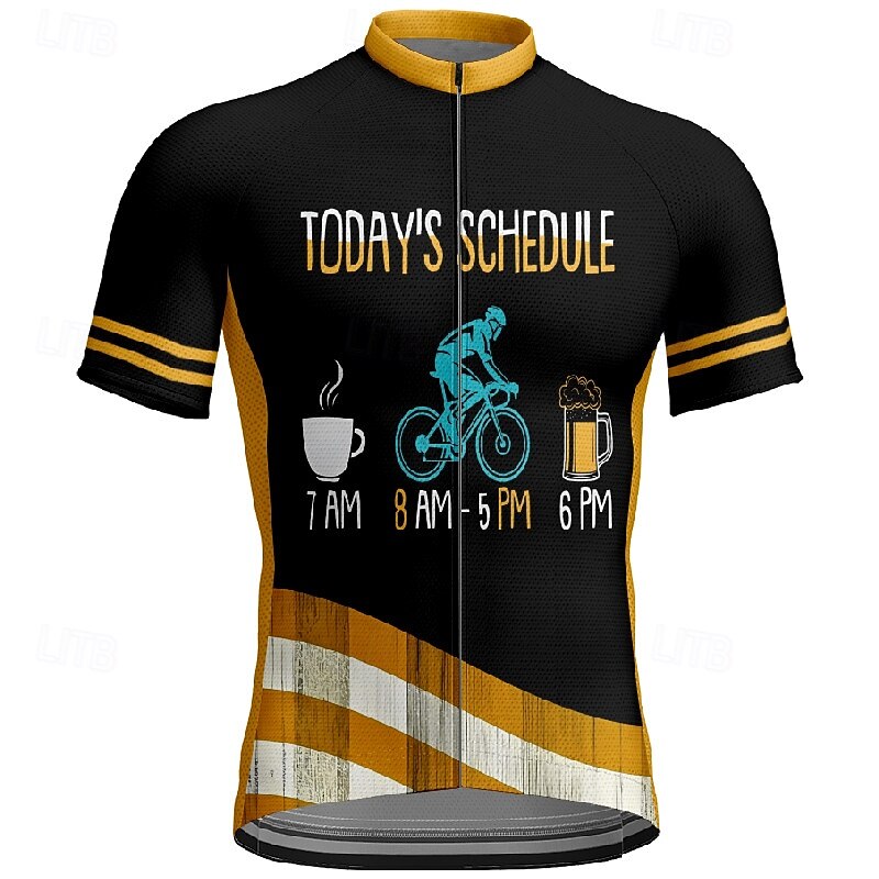 Men's Cycling Jersey Letter & Number Short Sleeve Bike Tee Tshirt Jersey with 3 Rear Pockets Mountain Bike MTB Quick Dry Anatomic Design Wicking Breathable Sports Black Clothing Apparel