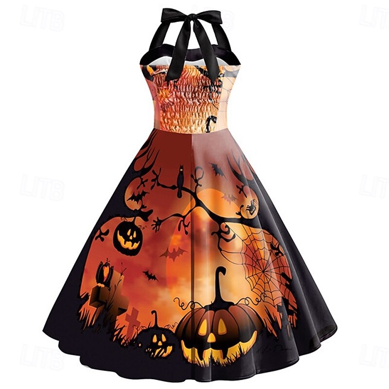 Pumpkin Halloween Dress Swing Dress Sexy Costume Adults' Women's Carnival Masquerade Party / Evening Dailywear Easy Halloween Costumes Dress Up4