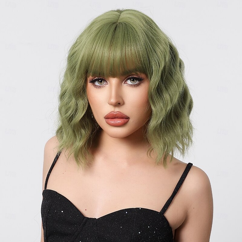 Synthetic Wig Uniforms Career Costumes Princess Curly Wavy Middle Part Layered Haircut Machine Made Wig 22 inch Mint Green Synthetic Hair Women's Cosplay Party Fashion Green3