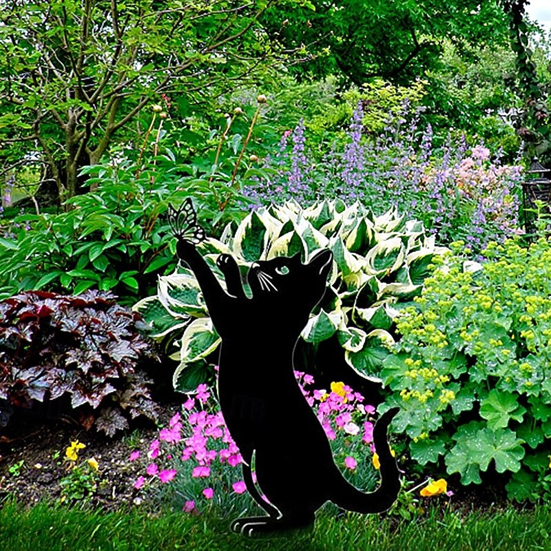 Cat Metal Silhouette Statue Iron Black Cats Stake Animal Floor Plug Decoration Crafts Yard Garden Art Signs for Cat Lovers Gifts for Lawn Farm Flowerbed3