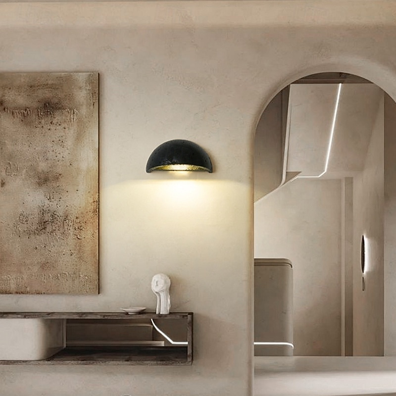 LED Indoor Wall Lights Warm White 15cm Modern Natural Stone Wall Sconce Half Moon Marble Wall Light Fixture G4 for Bedroom Hallway Kitchen 110-240V