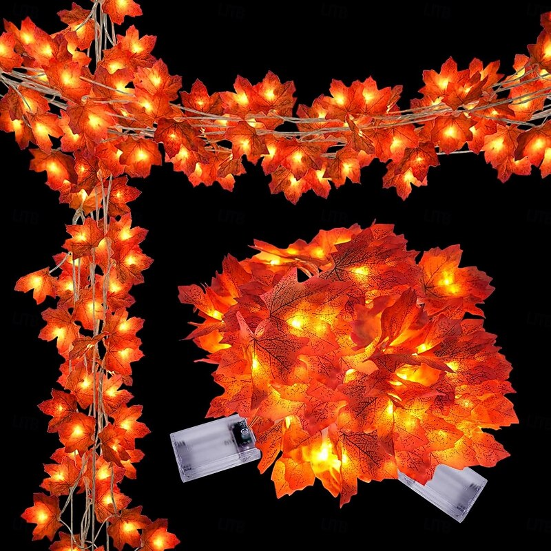 Thanksgiving Maple Leaf String Lights 10/20/40 LED Garland Lights Battery / USB Powered Halloween Christmas Wedding Party Holiday Garden Balcony Decoration4