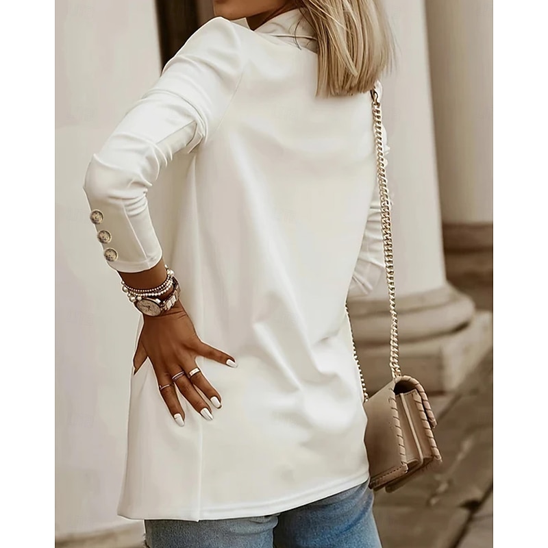 Women's Fashion Streetwear Daily Blazer Dress Pants Long Sleeve Shirt Collar Plain Wedding Guest Work Black White Red Fall Regular Fit2