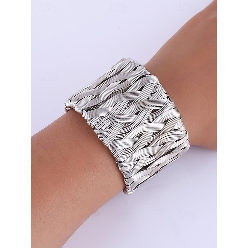 Elegant Gold Alloy Woven Cuff Bracelet for Women - Stylish Statement Jewelry for Parties and Special Occasions4