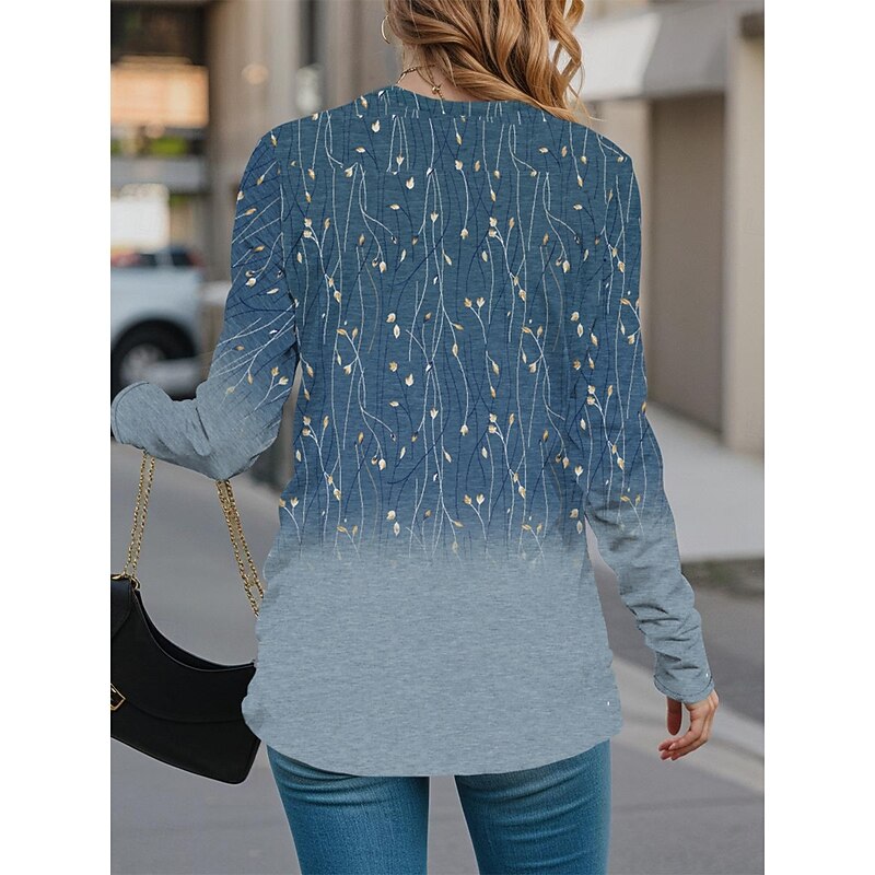 Women's T shirt Crew Neck Long Sleeve Tunic Casual Print Regular Tops Daily Navy Blue Blue Green Khaki Spring Fall2