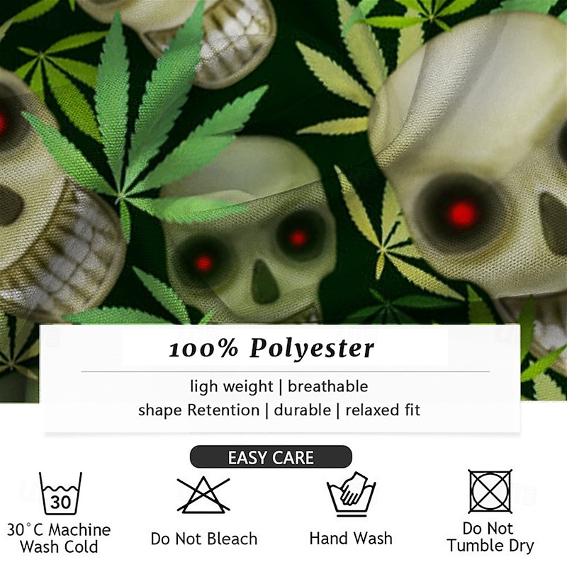 Men's Skull Halloween Costumes Button Up Shirt Short Sleeve Hawaiian Casual Vacation Party Evening Wear Daily Summer Collared Shirts Button Up 3D Print Green3