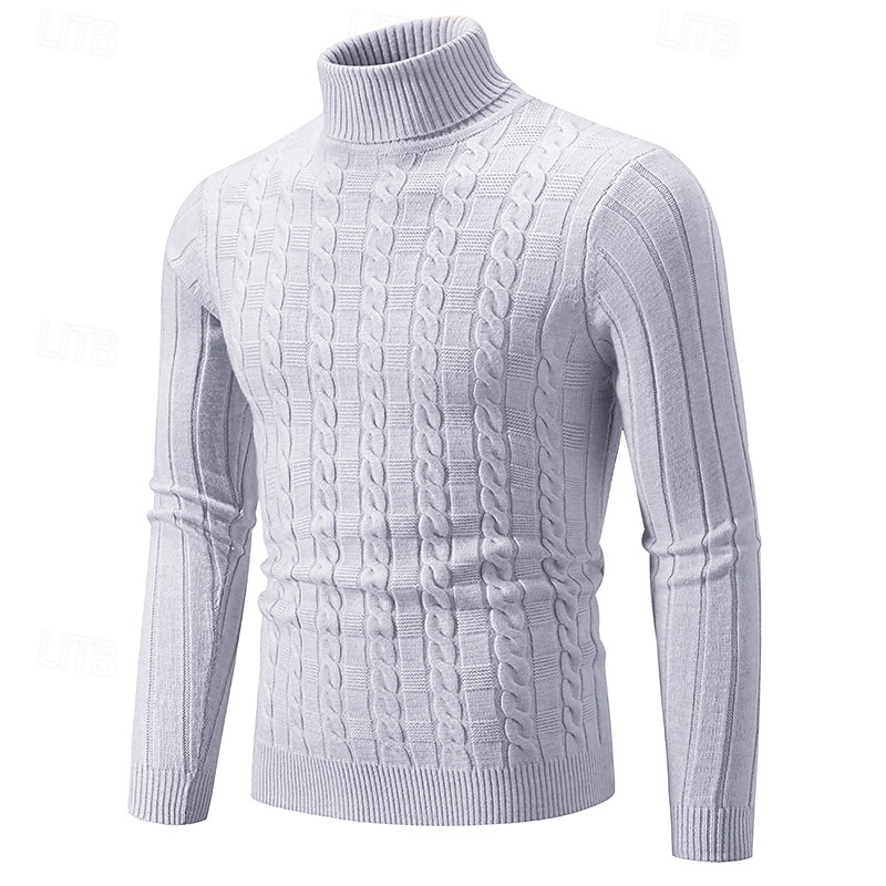 Men's Turtleneck Sweater Sweater Pullover Sweater Jumper Mens Turtle Neck Jumper Cable Knit Knitted Solid Color Turtleneck Stylish Vintage Style Daily Date Clothing Apparel Fall Winter caramel Black4
