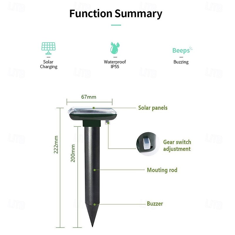 1pc Solar Mole Repellent IP56 Ultrasonic Solar Mole Repeller Vole Repeller Pest Control Mole Outdoor Lawn Farm Garden3